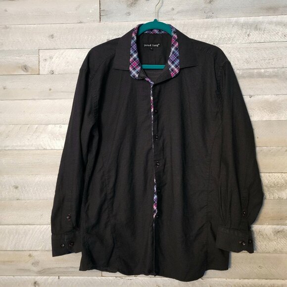 Jared Lang Men 2XL button up long sleeve black/plaid trim shirt. Luxury. Preppy. - Picture 1 of 7